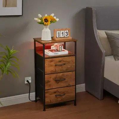 3 Drawers Nightstand with Fabric Bins for Bedside Dorm Kids, View more