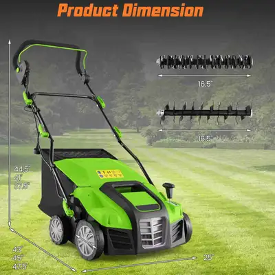 New 16-Inch Electric Lawn Dethatcher, Scarifier, Green, View more