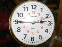 Mariner Style Metal Wall Clock, Round 9”  Bulova, Quartz, plated