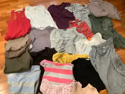 Bag of ladies sweaters and tops size medium, View more