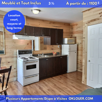 À SAINT-ROCH appartement 3 1/2 à partir de 1100$ Disponible pour des séjours de courte ou de moyenne...