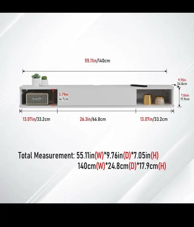 Floating TV Shelf, 55'' Wall Mounted TV Cabinet, Floating Shelve in Bookcases & Shelving Units in Hamilton - Image 3