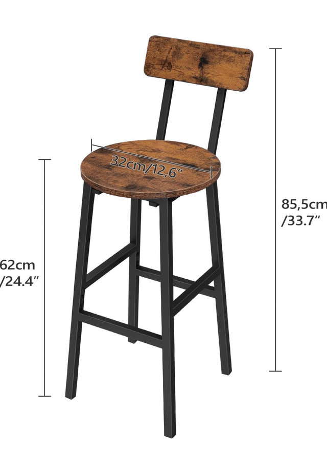 Bar Stools, Set of 2 Round Bar Chairs, 24.4 Inches Bar Stools wi in Chairs & Recliners in Hamilton - Image 3