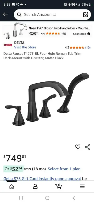 I'm selling brandnew in box Delta Faucet T4776-BL Four Hole Roman Tub Trim Deck-Mount with Diverter...