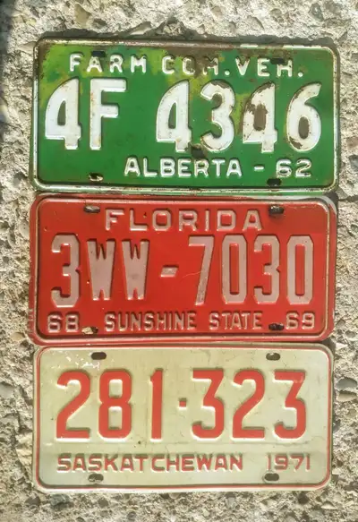 Vintage License Plates Alberta, Saskatchewan, Florida State., View more