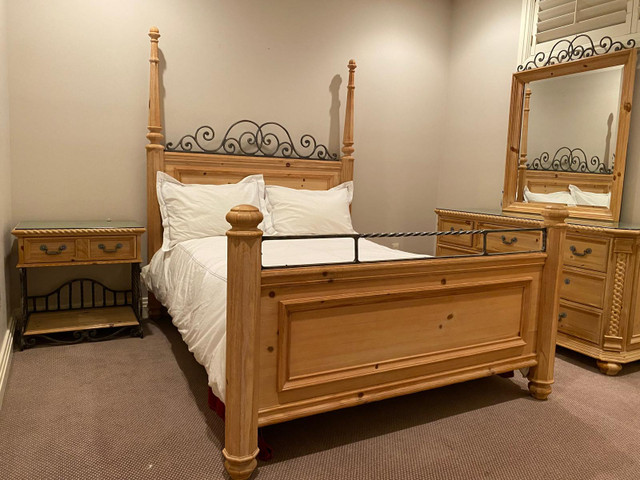 Solid Pine & Wrought Iron Bedroom Set in Beds & Mattresses in Oshawa / Durham Region - Image 3