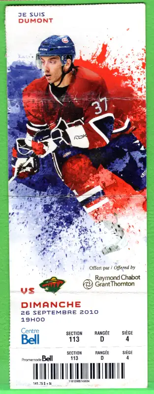 2010 MONTREAL CANADIENS TICKET GAME VS PREDATORS DEMANDE 5$ C-DIV-ART