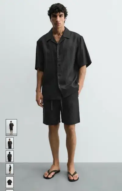 100% Linen Zara Men’s Olive Shirt - Large, View more
