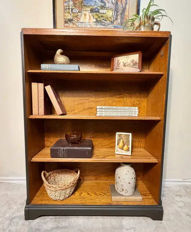 Vintage Wood Bookcase with Charcoal Trim & CBC Labels