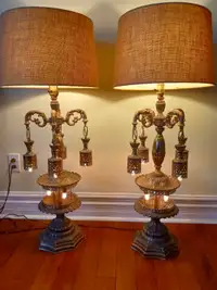 Two vintage L&L WMC brass table/ floor lamps.