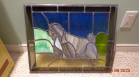 Stained Glass Window Insert (21 x 17 inches) Featuring a Dog
