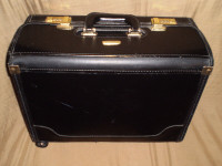 Stradellina Black Leather Rolling Attache Case, legal size