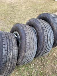 Set of 4 tires on rims in good shape for 1 ton Ram pick up truck