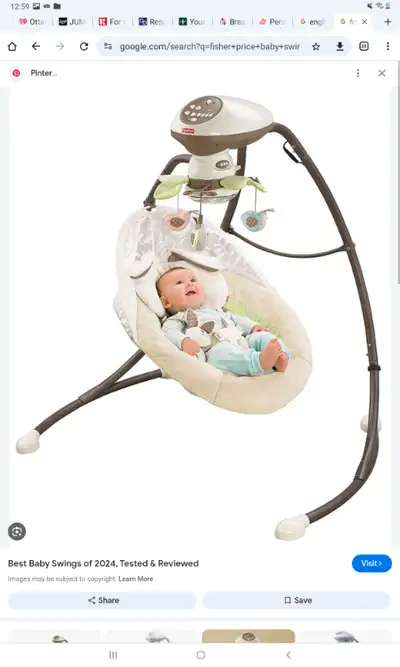 Fisher price swing. Works great, plugs in an outlet. Smoke free home.