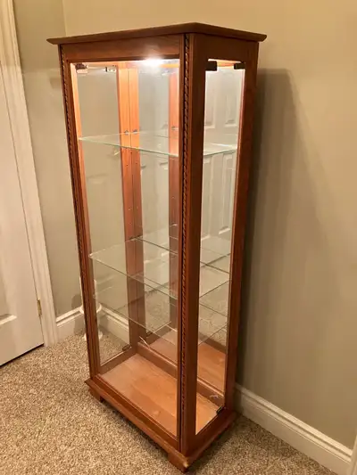Glass walls, side door opening. 54”hx23”wx11”deep.