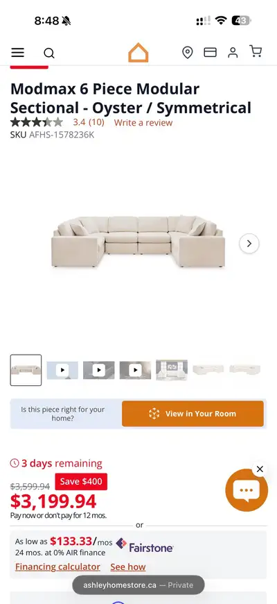Modmax 6 Piece Modular Sectional - Oyster / Symmetrical, View more