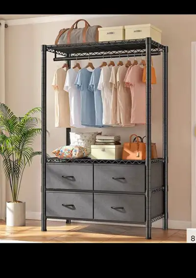 Portable Clothes Rack With 4 Drawers Metal Clothing Garment Rack, View more