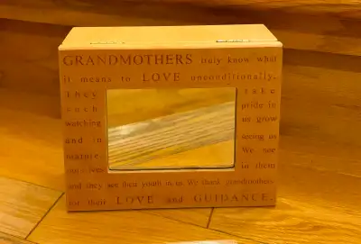 Grandmother Wood Jewelry Box with mirror and place for photo 7.5” long, 6” wide, 2.5” tall Pick up i...