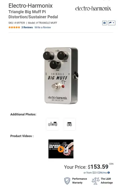 Like new EHX Triangle Muff w/box. $120 Check out my other ads for more EHX pedals (Micro POG and Tre...