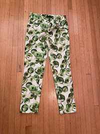 Zara green and white patterned pants