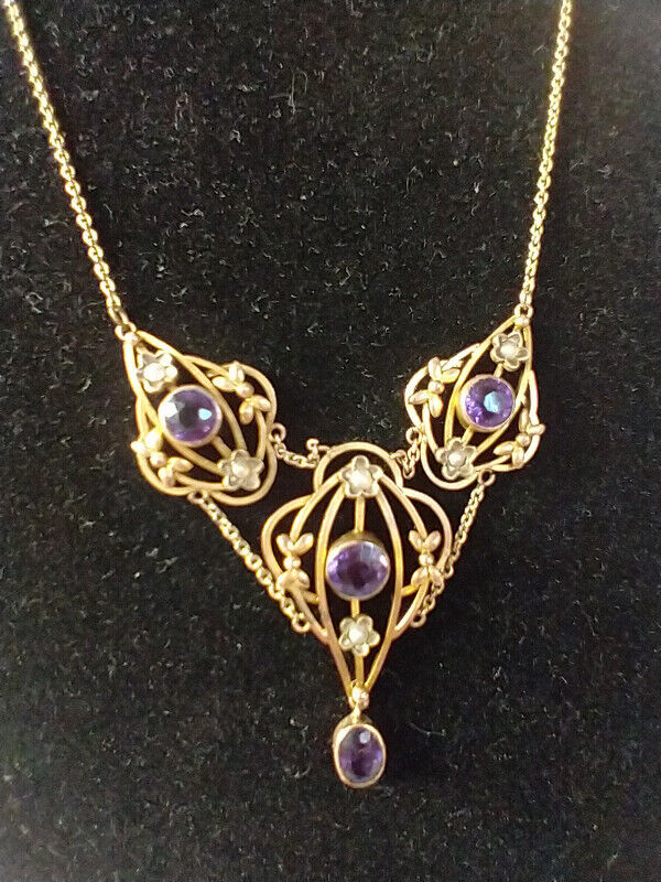 Vintage 10kt yellow gold amethyst and pearl neckpiece in Jewellery & Watches in Kitchener / Waterloo