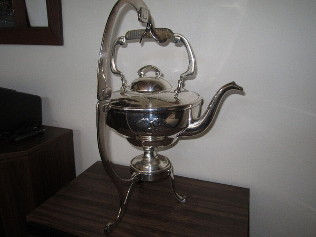 Silver plated antique teapot with stand in Arts & Collectibles in Nelson - Image 4