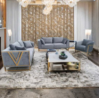 Modern Grey/Gold 3p Sofa Set Live Boldly brand new 