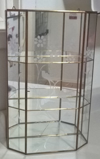 Vintage Brass & Etched Glass Curio Cabinet Display Case