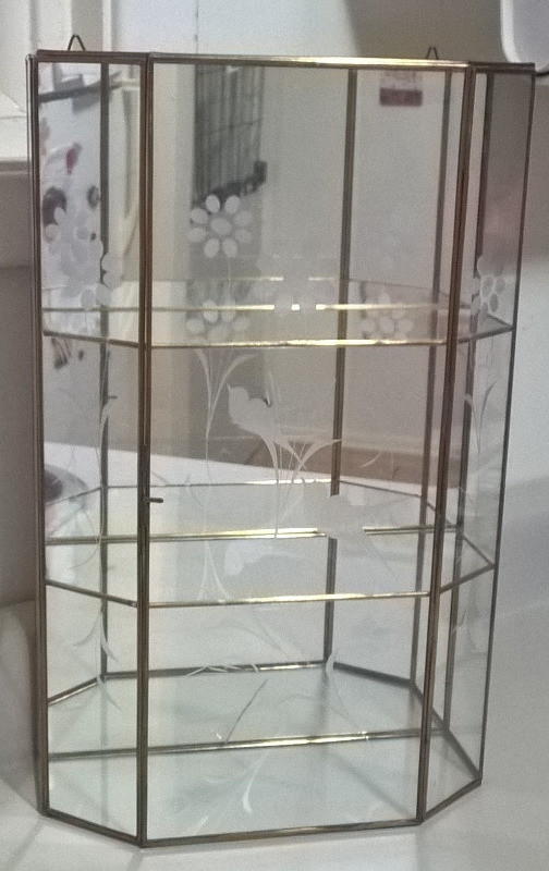 Vintage Brass & Etched Glass Curio Cabinet Display Case in Arts & Collectibles in Oshawa / Durham Region