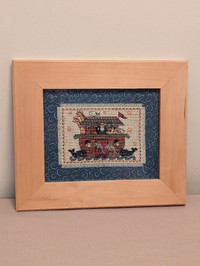 Wood-framed Noah's Ark needlepoint picture - 14x12 inches