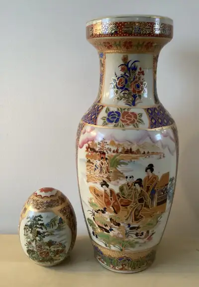 Gorgeous 12” SATSUMA Style Vase & 4.25” SATSUMA Style Egg, View more