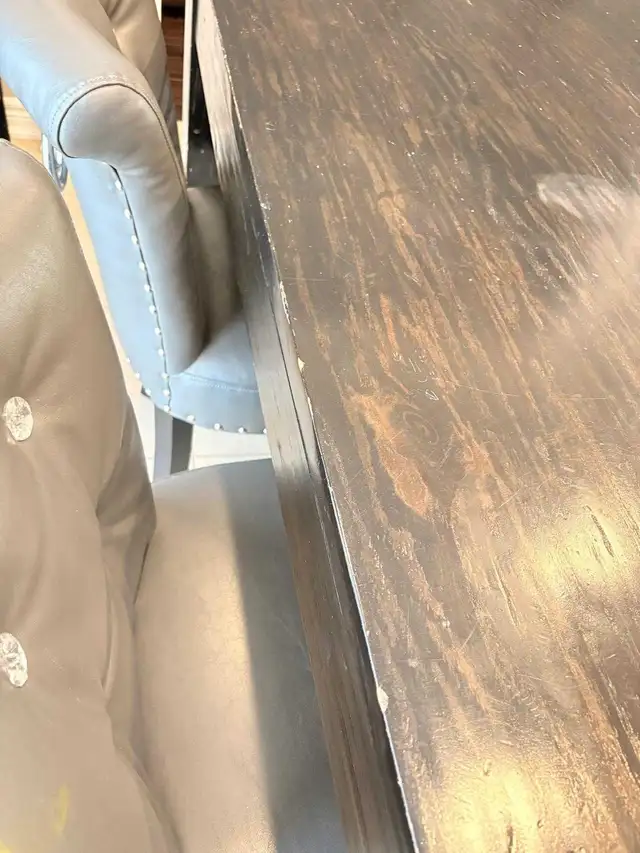Dining Table Set – Brown Wood Table & 6 Gray Leather Chairs in Dining Tables & Sets in Markham / York Region - Image 8
