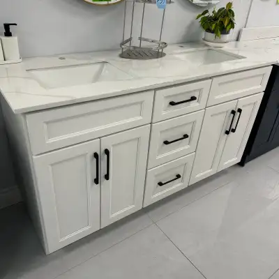 60”double sinks Vanity+ Quartz Countertop, View more