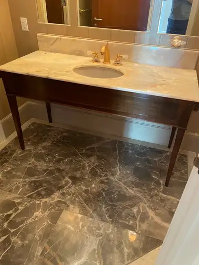 Custom onyx vanity w solid brass and crystal inlay hardware , View more