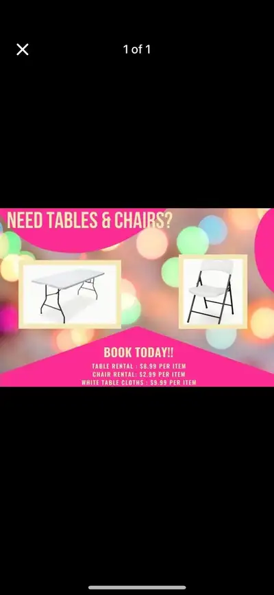 Table and Chairs for Rental, View more