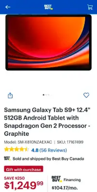 Samsung - Galaxy Tab S9+ - 12.4" 512GB - Wi-Fi - with S-Pen - Gr