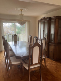 Dining room table (2 leafs) ,  8 chairs, hutch, buffet