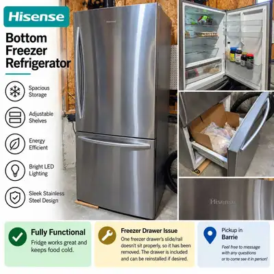 Hisense Stainless Steel Bottom Freezer Refrigerator – Fully Work, View more