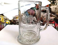 Vintage CLIPPER heavy beer glass mug engraved sailing boat