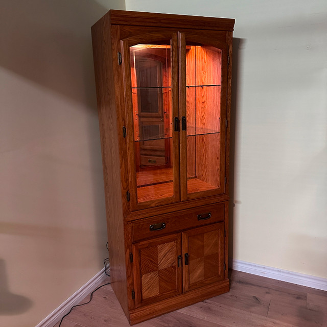 Vintage Oak Palliser Display Cabinet with Light in Hutches & Display Cabinets in City of Toronto