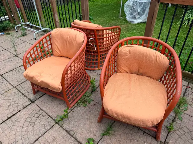 Wooden lawn chairs with cushions