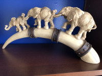 Vintage - Elephant Tusk & Family Handmade/Resin Statue