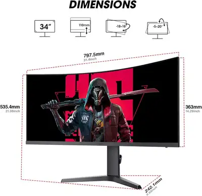 KOORUI 34” Ultrawide Curved Gaming Monitor | WQHD 165Hz, View more