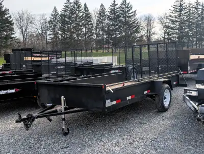 6'x12' landscape trailer, mesh ramp, tongue jack, LED lights, 2" receiver, 2 spare wheels included,...