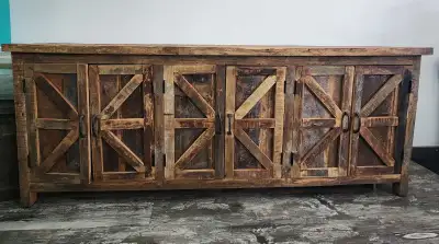 Rustic Wood Curio Cabinet 84" Wide Solid Wood Sideboard, View more