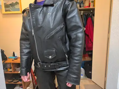 Heavy Leather Jacket and Pants, Lined, View more