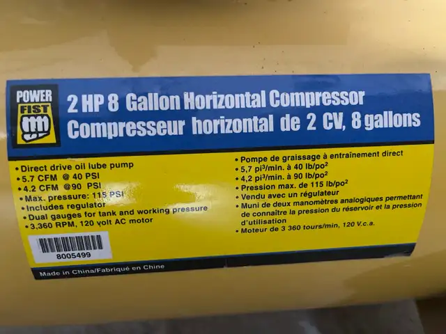 power fist compressor 2hp, 8gallon