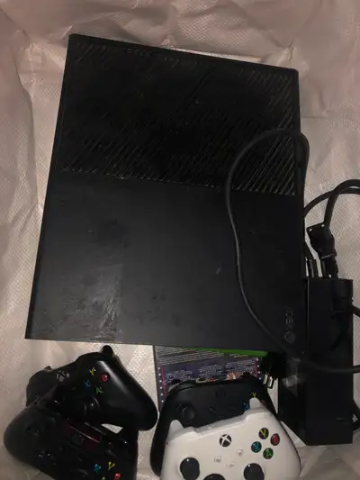 Xbox One with controllers and game, View more