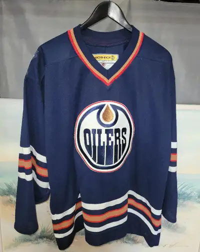 Rare Koho Edmonton Oilers Oilman jersey. Premiere heat pressed. Very good condition. 150. Calgary Fl...