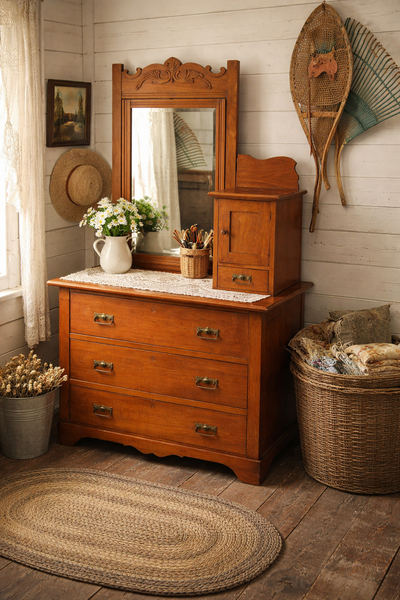 Antique dresser and mirror, View more